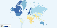 Number of Fixed Telephone Lines by Country, per 100 people